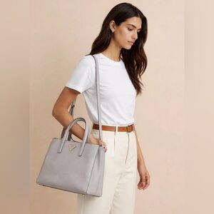 Prada Agilla Saffiano Leather Large Tote Bag – Grey with Gold Hardware